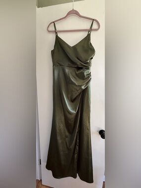 Birdy Grey Olive Green Satin Slip Dress